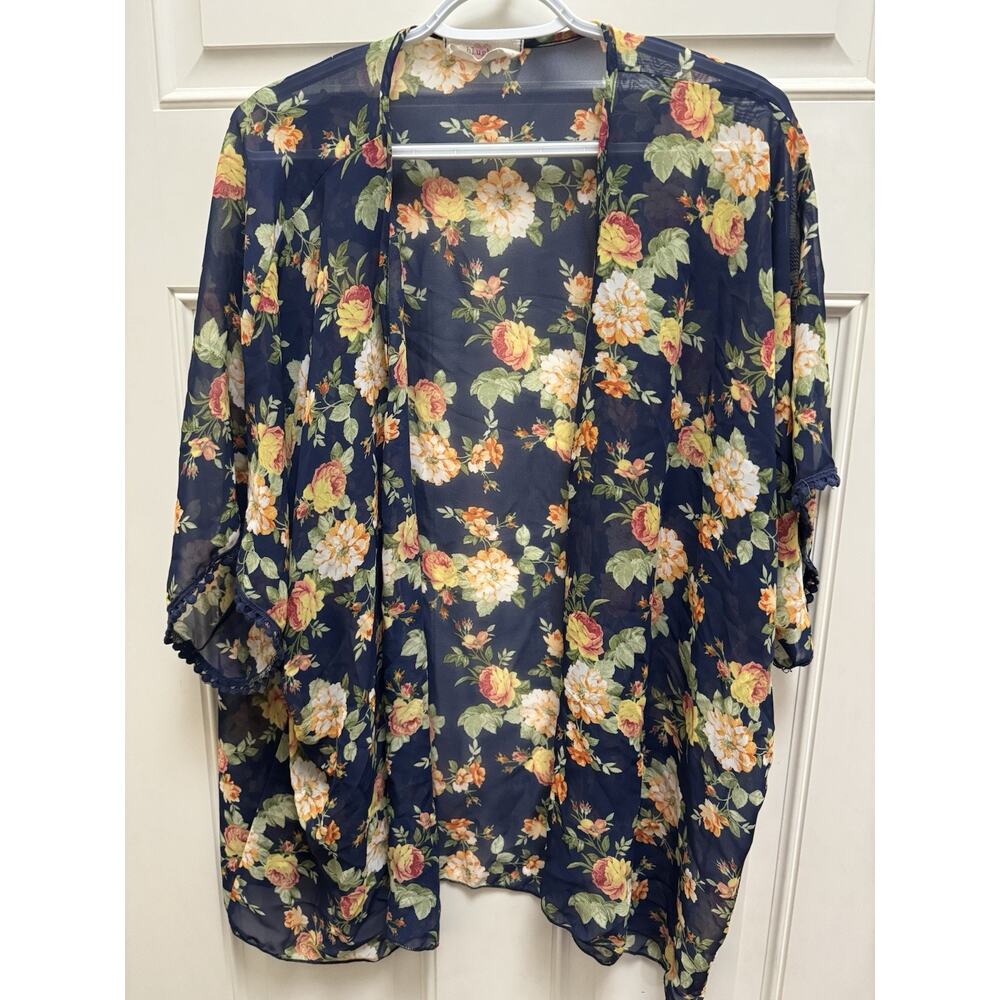 Blushed Brand Sheer Summer Floral Cardigan Or Swim Suite Cover Up Sz Large